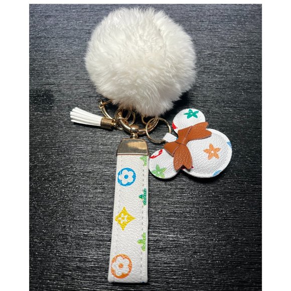 Minnie Keychain Leather Luxury with Pom Pom Color WHITE - Picture 5 of 7